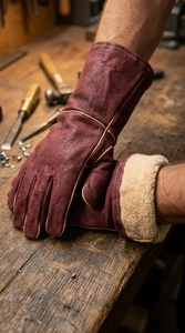 Industrial Grade Heat Resistant Protective Leather <b>Gloves</b> for Welding Work - Product Image 3
