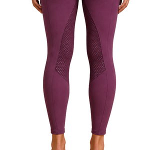 Leggings d'équitation bordeaux pour femmes, taille haute, avec grip en silicone extensible et poches intégrées - Product Image 3