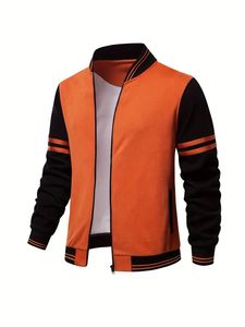 Chaqueta Varsity Reversible para Hombre con Cuello Alto y Bloques de Color, Cierre de Cremallera Frontal, Logotipo, Ropa Exterior Informal para Primavera y Otoño - Product Image 2