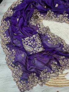 Indian Ethnic Beautiful and Elegant Saree with Embroidery Work for Partywear and Wedding Occasion for Women Fancy Trendy Outfit - Product Image 4