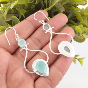 Designer Handmade Stylish Aqua Chalcedony Gemstone Work <b>Earring</b> In <b>925</b> Sterling <b>Silver</b> Jewellery For Women And Girls Wear - Product Image 2
