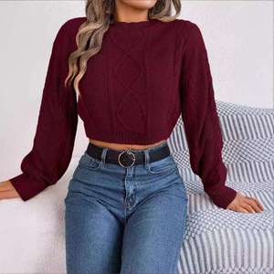 Pull-over tricoté anti-boulochage à manches longues et couleur unie, style coréen, court, pour femme, collection automne/hiver - Product Image 3