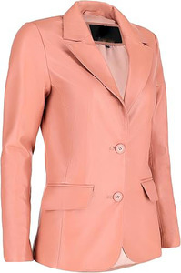 Blazer de Cuero Rosa para Mujer, Elegante, con Cuello de Solapa, Dos Botones, Corte Entallado, Chaqueta de Oficina, Personalizable, de Marca - Product Image 3