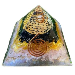 Pyramide d'orgonite en tourmaline noire, citrine et quartz rose en gros, avec bobine de cuivre, protection énergétique, figurine en cristal, artisanat vintage - Product Image 4