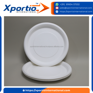 Assiettes rondes en bagasse de canne à sucre Xportio International, jetables et compostables, pour le service de nourriture, vente en gros - Product Image 2