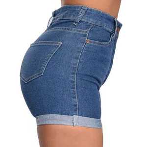 Shorts en jean pour femmes de haute qualité, personnalisables avec marque privée, à ourlet plié, classiques, 5 poches, prix de gros, taille haute - Product Image 4