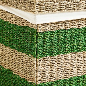 New Design Handcrafted Green Striped Woven Seagrass Storage <b>Basket</b> <b>Laundry</b> Hamper with Fabric Liner Divider for Home - Product Image 5