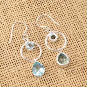 Pendientes de Gancho con Topacio Azul Cielo, Plata de Ley, Gema en Forma de Pera y Redonda, Chapados en Rodio, Joyería Hecha a Mano, Regalo para Mujer, Fiesta - Product Image 6