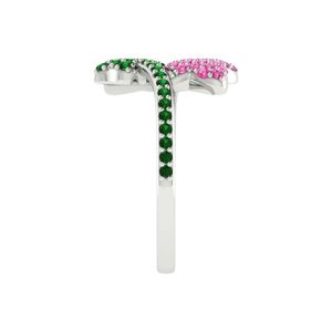 Bague Feuille d'Argent avec Cristaux Roses et Verts, Bijou Tendance pour Femme, Bague Élégante et Tendance, Accessoire Cadeau, Style Quotidien, Qualité Supérieure - Product Image 2