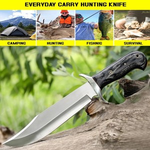 Couteau de chasse Bowie en acier au carbone avec manche en bois Pakka et embout en laiton, couteau de chasse et de camping avec étui en cuir - Product Image 5