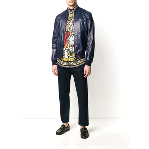 Veste en cuir bleu rétro pour homme, coupe ample, design tendance, décontractée et élégante, manteau à manches longues pour homme, veste en cuir pour homme - Product Image 5