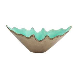 Bol artisanal sophistiqué avec intérieur turquoise, design bohème, 30x24.25x14 cm, pour la décoration et le service - Product Image 2