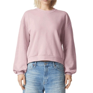Sweat-shirt en tricot rose uni à col rond surdimensionné pour femmes, manches longues, coton respirant, vêtements d'automne - Product Image 1