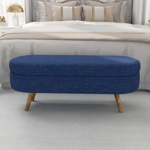 Panca contenitore ovale blu con gambe in legno di gomma 43,5"x16"x16" per camera da letto - Product Image 3