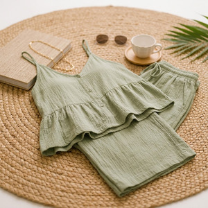 Ensemble de vêtements de nuit pour femmes en coton gazeux, vêtements de détente respirants et écologiques, pyjamas pour femmes, vêtements d'été - Product Image 6