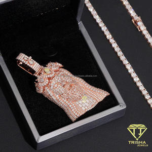 Luxury Moissanite Diamond 925 Sterling Silver Royal <b>King</b> Pendant with Fully Iced <b>Crown</b> Statement Design - Product Image 2