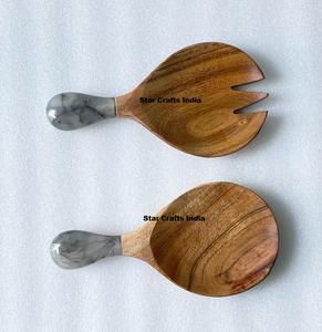 Ensemble de couverts multifonctionnels en bois de style américain vintage, avec manche design, couteau, fourchette, cuillère à salade, personnalisable, écologique - Product Image 3