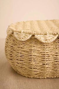 Cesta redonda festoneada de fibra natural de algas marinas, decorativa, ecológica, para decoración del hogar, elegante, minimalista, estilo boho. - Product Image 5