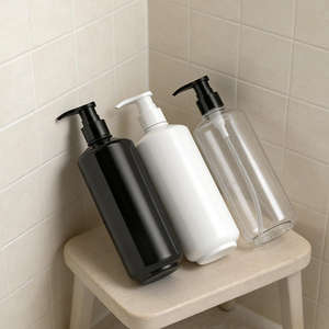 Vente en gros de flacons pompe ronds en plastique PET blanc et noir de 450 ml pour lotion, gel douche, shampoing, emballage cosmétique - Product Image 5