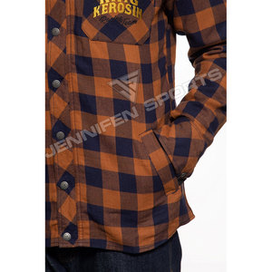 Camisa de Motociclismo JENNIFEN SPORTS JS-16, Franela, Color Naranja y Azul Marino, Diseño a Cuadros Buffalo, Forro de Aramida, Protección Completa con Armadura CE - Product Image 2