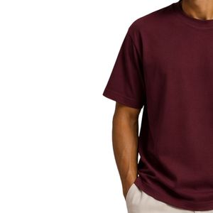 เสื้อยืดโอเวอร์ไซส์สีแดงเลือดหมูสำหรับผู้ชาย ปักโลโก้หมาป่าตามสั่ง ผ้าคอตตอนหนา สตรีทแวร์ คอกลม แขนสั้น สวมใส่สบายทรงหลวมสำหรับฤดูร้อน - Product Image 3