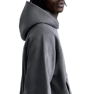 เสื้อฮู้ดดี้ทรงโอเวอร์ไซส์ทรงบ็อกซี่ผ้าฟลีซโพลีเอสเตอร์/คอตตอนแบบวินเทจฟอกสีสไตล์แอซิดวอชสำหรับผู้ชาย ผลิตตามสั่งจากโรงงาน - Product Image 3