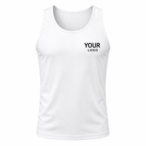 <b>Men's</b> <b>White</b> Solid O-Neck <b>Tank</b> <b>Top</b> 100% Polyester Breathable Knitted Front Logo Heat-Transfer Printed Casual Style - Product Image 2