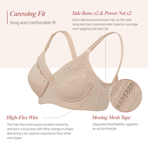 Soutien-gorge minimisateur CLIVIA respirant à maintien élevé, couvrance totale, dentelle florale, avec armatures, non rembourré, pour femme, grandes tailles, anti-affaissement - Product Image 3