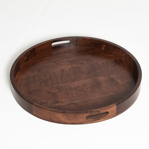 Luxury Dark Brown Wooden <b>Round</b> Serving <b>Tray</b> Set Solid Wood Coffee <b>Table</b> Decorative Wooden <b>Tray</b> Set Of 2 - Product Image 4