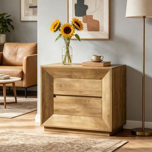 Comodini Moderni in Stile Francese con 2 Cassetti, Mobili Minimalisti Anticati per Camere da Letto o Appartamenti - Product Image 1