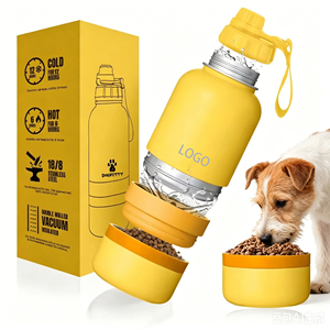 Gamelle portable 3 en 1 en acier inoxydable avec logo personnalisé pour animaux de compagnie, bouteilles de voyage pour nourriture et eau pour chats et chiens - Product Image 1