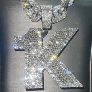 Pendentif Lettre Personnalisé en Moissanite 1K, en Argent 925, Style Hip Hop Iced Out, pour Chaîne Cuban Link, Pendentif Lettre Initiale - Product Image 1