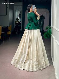 Top Quality Kanchivaram with Zari Weaving Flared Lehenga-<b>Satin</b> Silk with Zari Border Front-Slit Peplum <b>Blouse</b> Pair Woman Fashion - Product Image 3