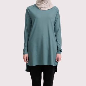 Wholesale Islamic Modest Women's T Shirt Regular Fit Streetwear Full <b>Sleeve</b> Elongated Modest Tee Shirts Breathable Eco-Friendly - Product Image 1