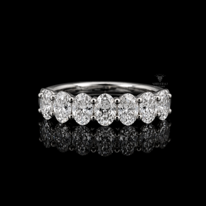 Anillo de Compromiso de Oro Sólido de 14K con Diamante Ovalado Cultivado en Laboratorio DEF VVS de 2CT/3CT, Media Eternidad, Oro Amarillo de 14k - Product Image 2