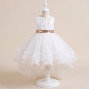 Elegant <b>White</b> Satin Tutupetti Puff Sleeve Flower <b>Girl</b> <b>Dress</b> Big Bow Ruffle Hem Tulle Knee-Length Princess <b>for</b> Wedding Party OEM - Product Image 1