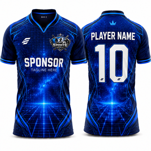 Maillot de football personnalisé à imprimé géométrique, col en V, manches courtes, respirant, séchage rapide, coupe athlétique - Product Image 1