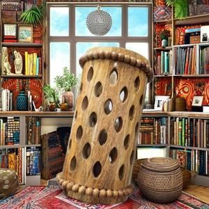 Pantalla de Lámpara Decorativa Cilíndrica de Madera Maciza Hecha a Mano, Cubierta de Linterna Rústica, Bombilla LED, Madera Natural Pulida, para Hogar y Dormitorio - Product Image 2