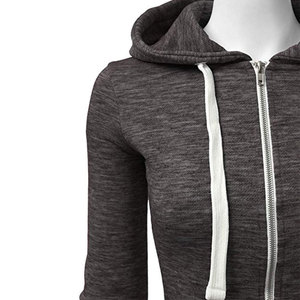 Sudadera con Capucha para Mujer, Color Sólido, Mezcla de Algodón, Manga Larga, Cierre Frontal con Cremallera, Transpirable, Tejido de Punto, Ropa de Otoño - Product Image 3