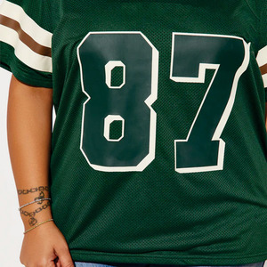 Camiseta Deportiva Verde Oversize de Fútbol Americano, Transpirable, con Malla, Estilo Urbano, con Número Gráfico, Fabricación de Marca Privada - Product Image 5