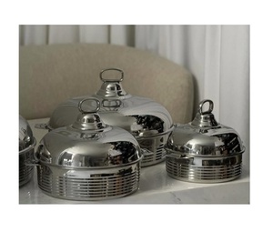 Plat de service alimentaire classique en acier inoxydable en gros avec poignées et pieds, forme circulaire pour buffet de mariage, taille personnalisée - Product Image 2