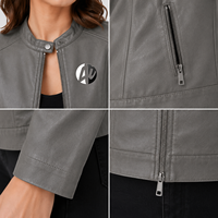 Blouson de moto en cuir pour femme avec doublure en toile respirante, design imperméable et coupe-vent pour les voyages décontractés et les tenues quotidiennes