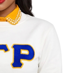 Sudadera blanca con letras griegas SGR para mujer, jersey de cuello redondo, ropa informal universitaria con gráfico de letras griegas - Product Image 2