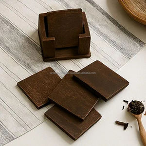 Dark Wooden <b>Coaster</b> <b>Set</b> with Holder | Minimalist Design | Handcrafted Home & Kitchen Decor - Product Image 1