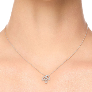 Collier pendentif minimaliste en diamant, argent 925 plaqué rhodium, chaîne maille forçat, forme végétale, usage quotidien, unisexe - Product Image 3