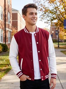 Chaqueta Varsity Roja y Blanca para Hombre, Informal, con Botones al Frente, de Algodón y Poliéster, con Cuello Alto, Chaqueta Varsity Elegante e Informal, Estilo Letterman - Product Image 2