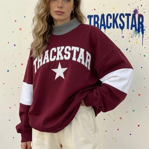 Olive Green Color-Block <b>Stand</b> Mock Neck Sweatshirt Trackstar Printed Unisex Pullover Heavyweight Fleece Breathable Streetwear - Product Image 4