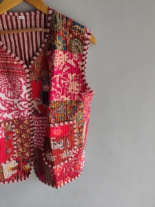 Chaleco bohemio de algodón con patchwork para mujer, cuello en V, sin mangas, acolchado, con bolsillos, ropa exterior ecológica, regalo para ella. - Product Image 3