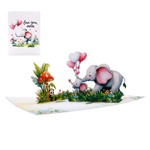Tarjeta de Felicitación Artesanal 3D con Diseño de Familia de Elefantes y Flores, Superventas, Tendencia en Vietnam, Hanói - Product Image 5