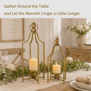 Luxury Gold Metal <b>Lantern</b> <b>Candle</b> Holder Set Decorative Geometric <b>Candle</b> Stand Elegant Table Centerpiece for Home Wedding Decor - Product Image 4